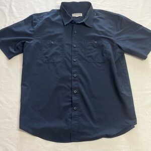 Orvis Button Up Camp Shirt Men’s Sz Large Navy Blue Short Sleeves